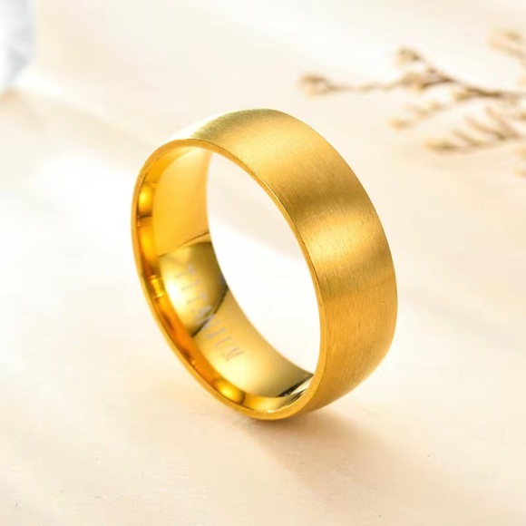Men’s matte frosted titanium steel wide gold band ring NWT 9 - Picture 1 of 9
